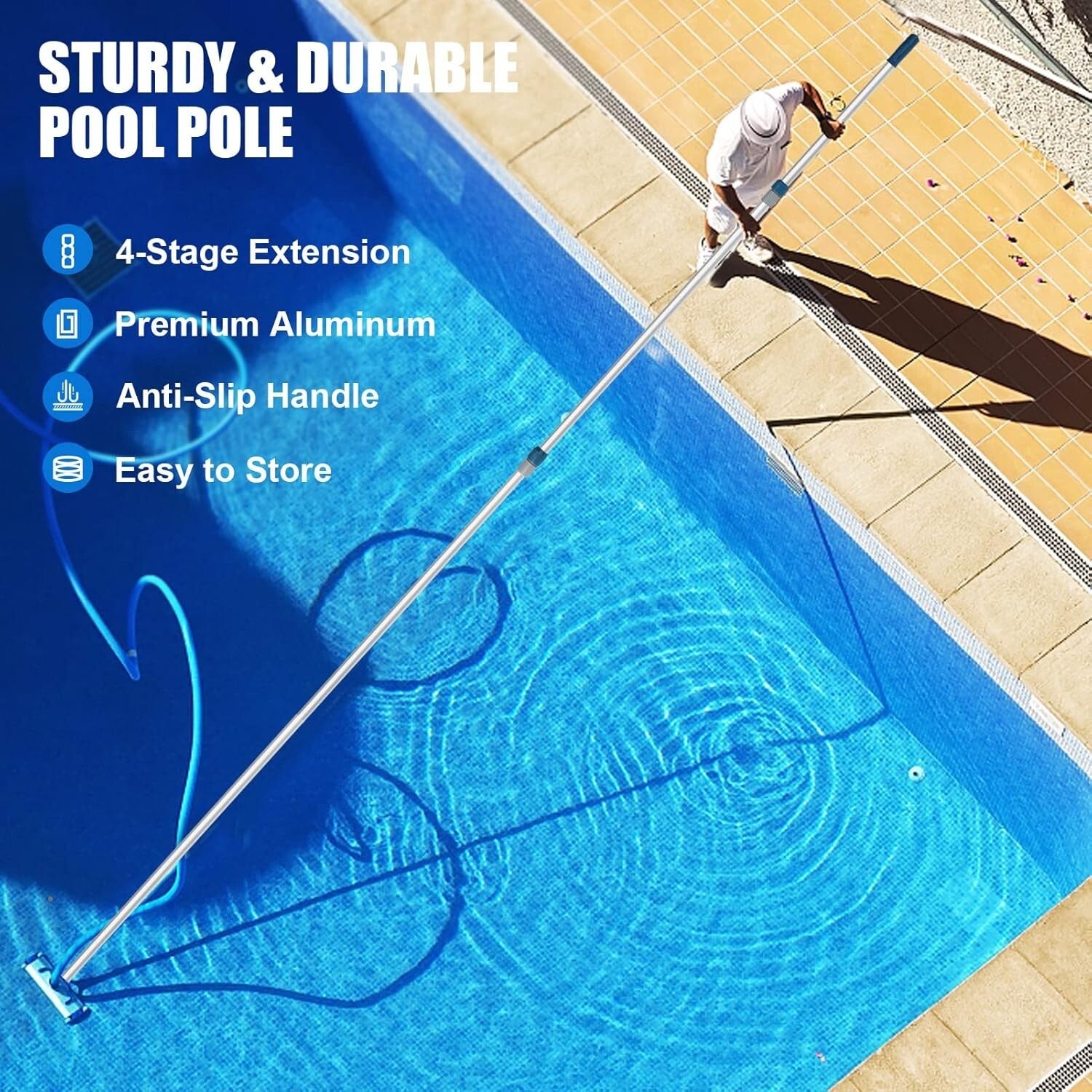 Lightweight Telescopic Pool Pole - 16FT Aluminum with Superior Grip & Durability