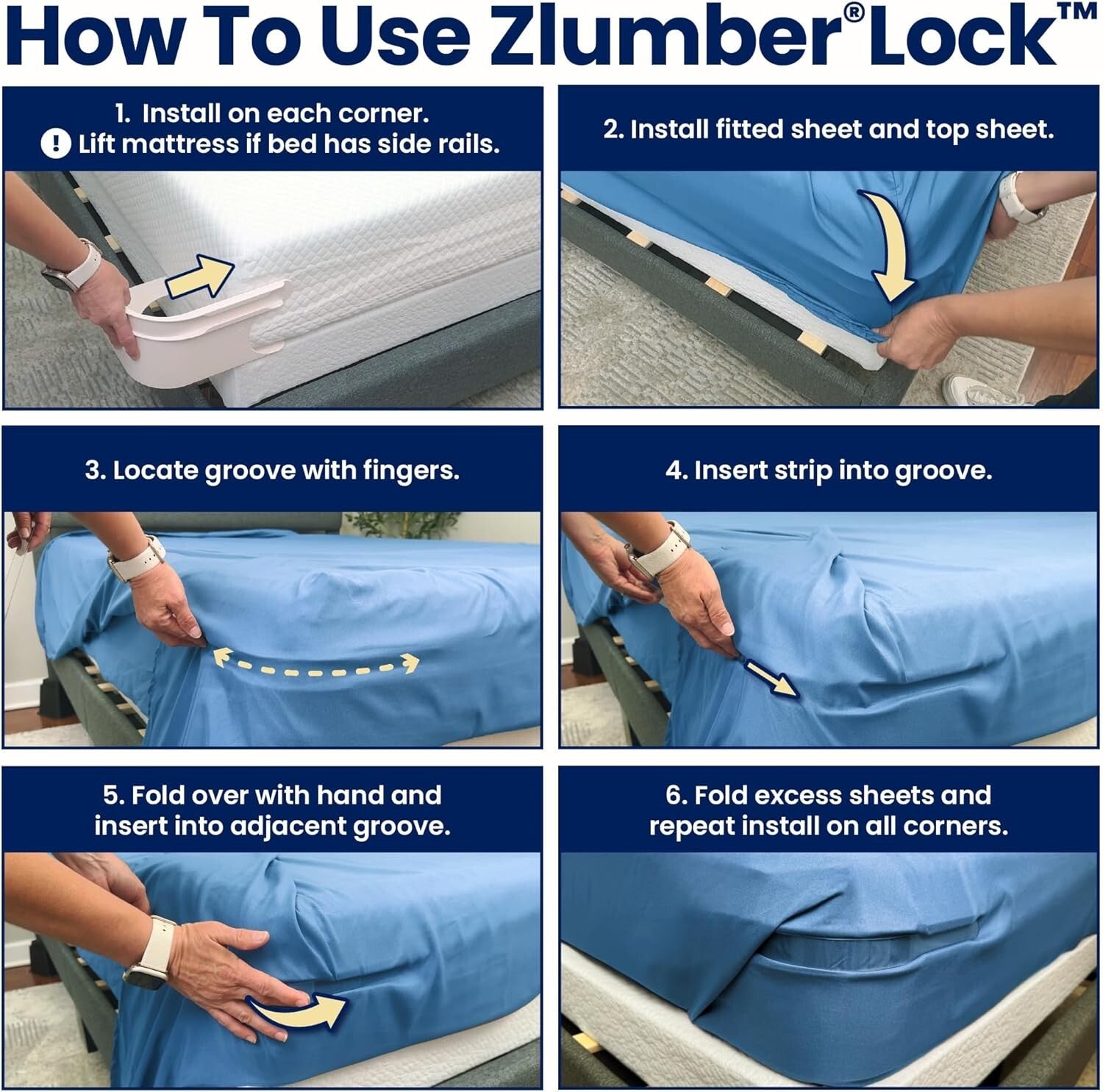 Patented Lock Sheet Straps - Easy One-Time Installation for Better Sleep