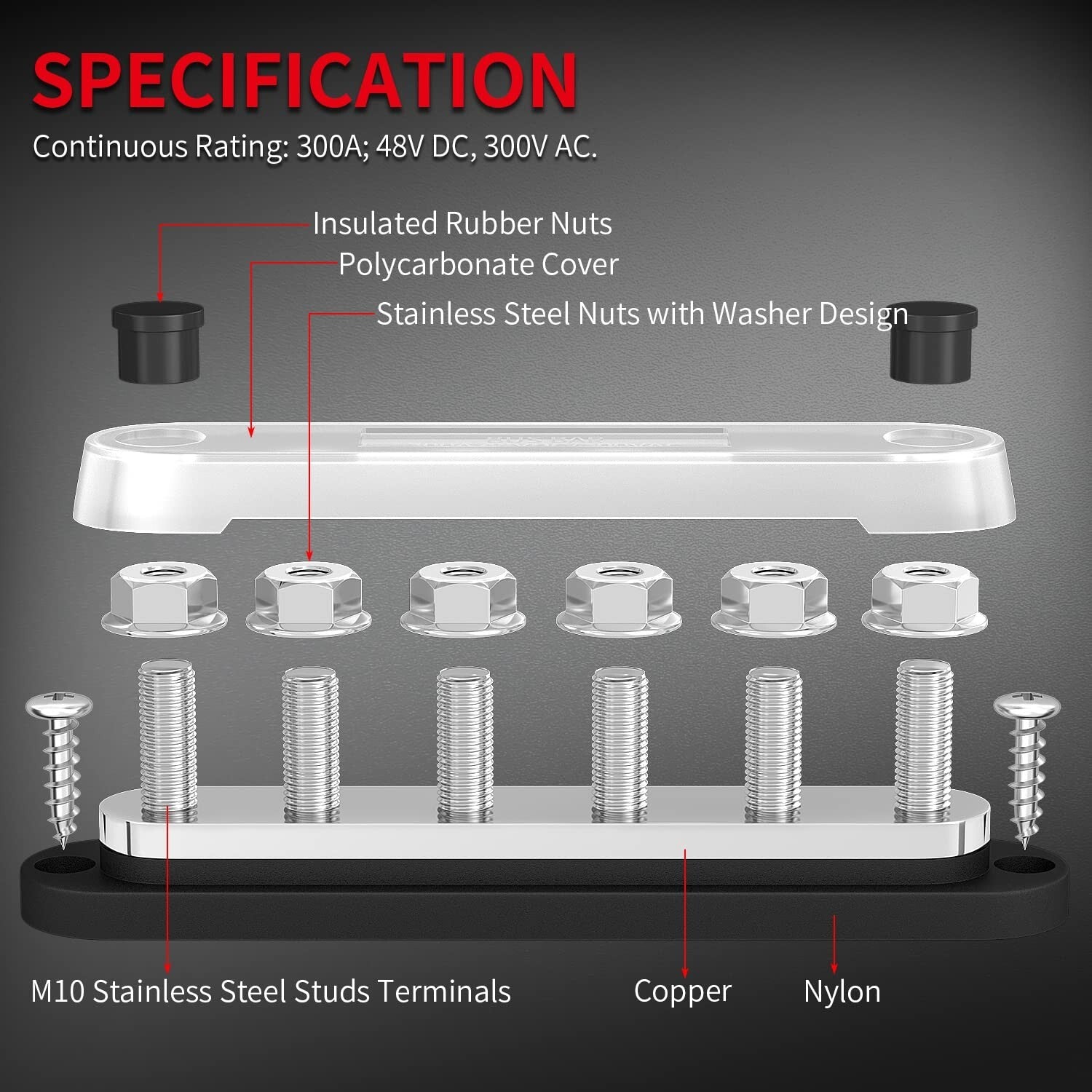 12V Bus Bar Terminal Block – 300A Distribution with Versatile Installation Cover