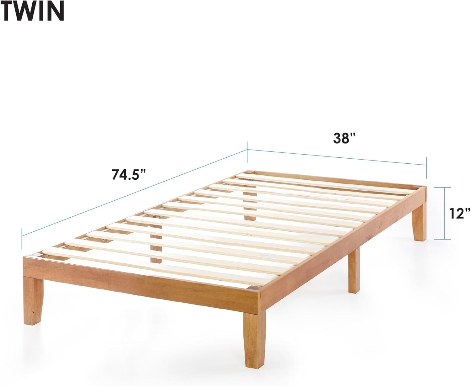Classic 12-Inch Twin Platform Bed with Wooden Slats - Compact & Reliable