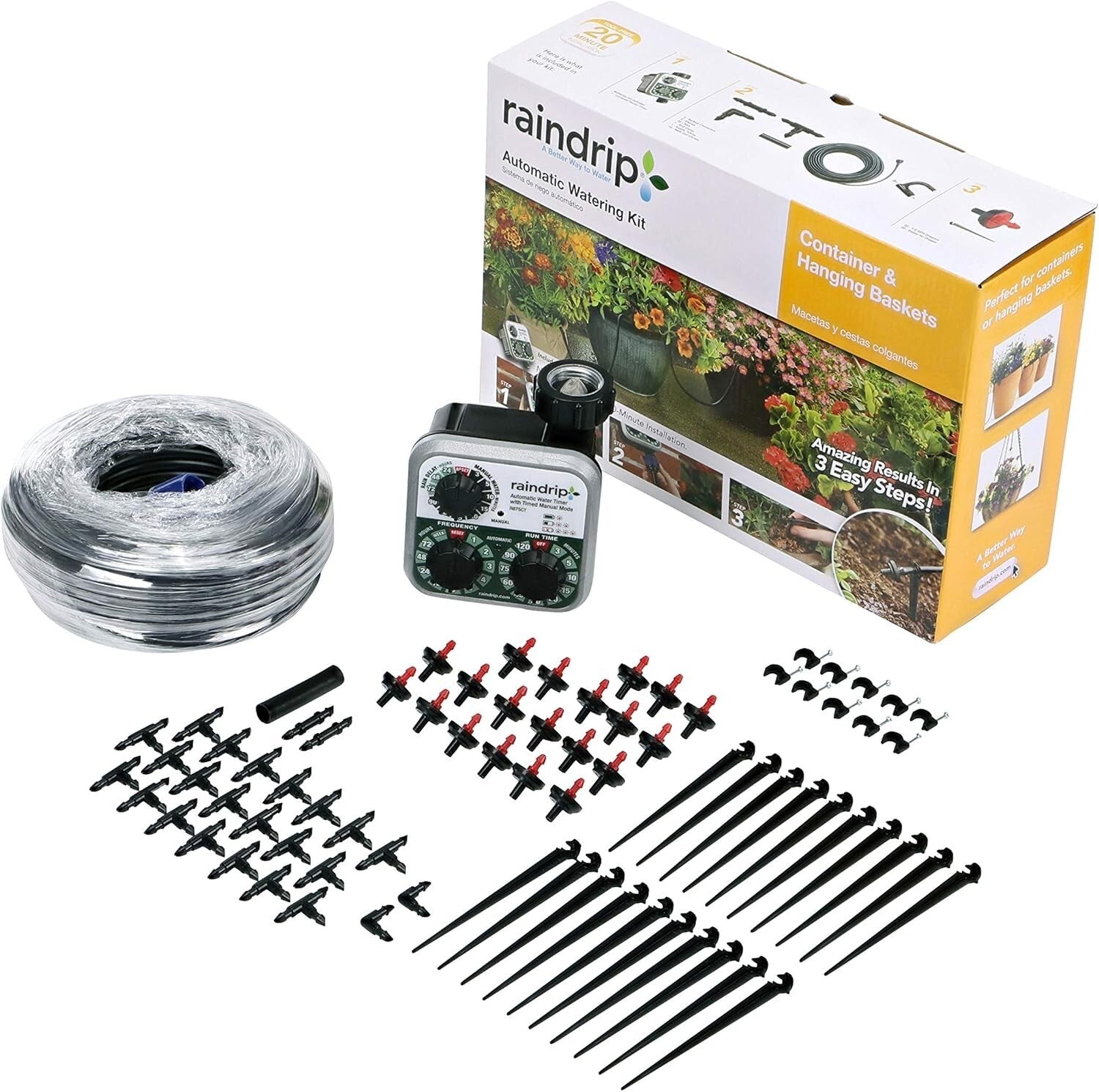 Customizable Timer Drip Irrigation Watering Kit for Containers & Hanging Baskets