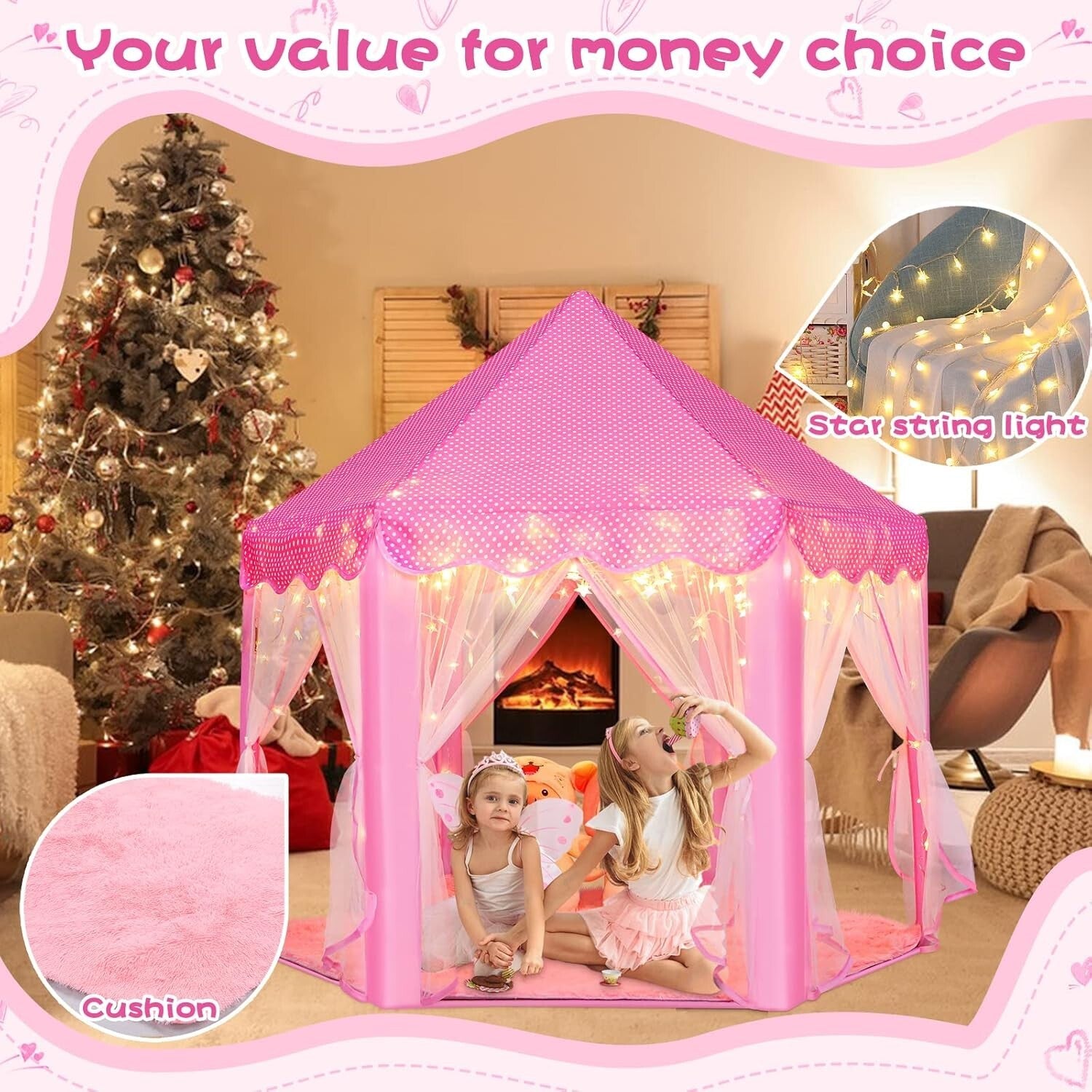 Enchanting Princess Play Tent with Star Lights - Magical Castle for Kids