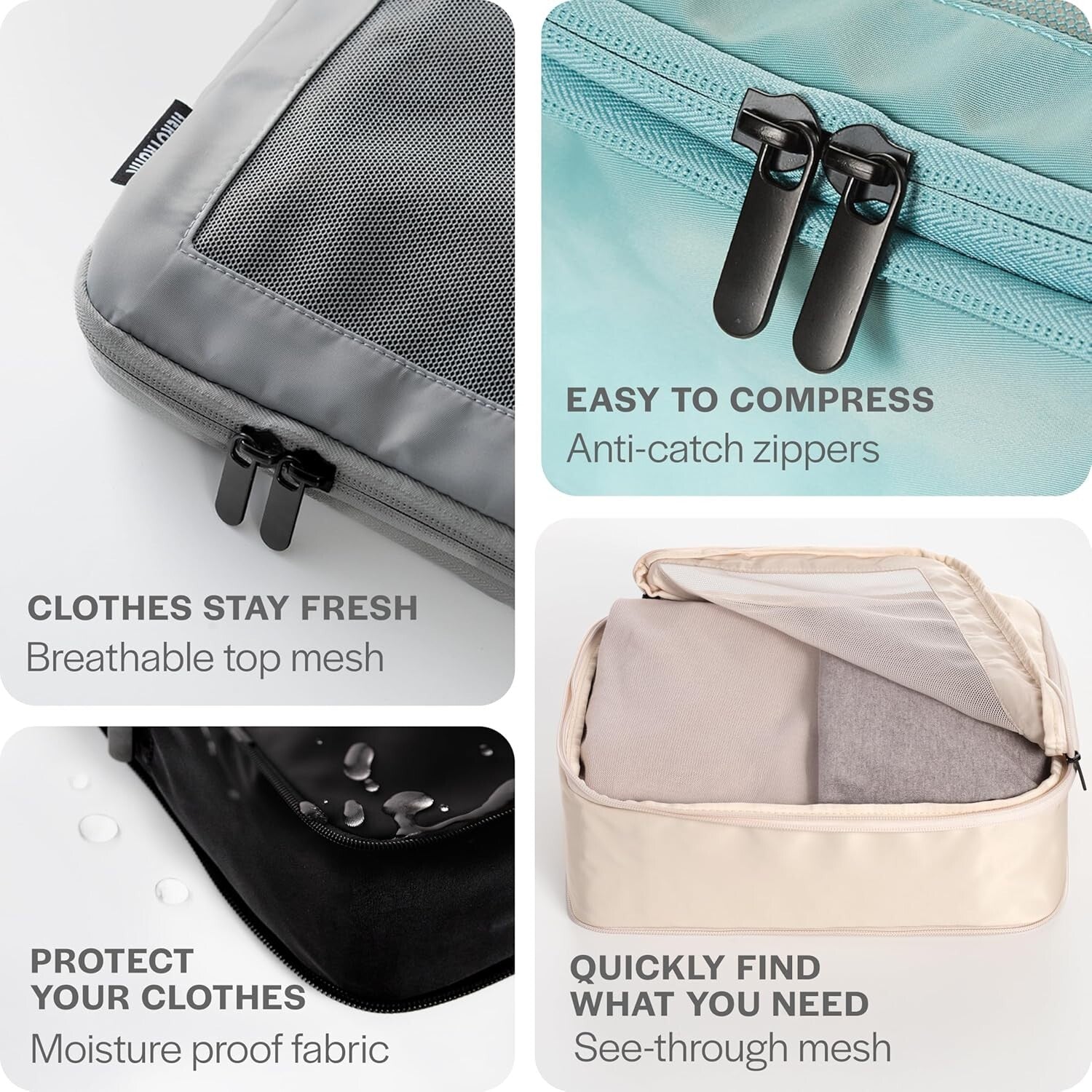 Durable Nylon Packing Cubes - Lightweight 6-Pack Luggage Organizers for Travel