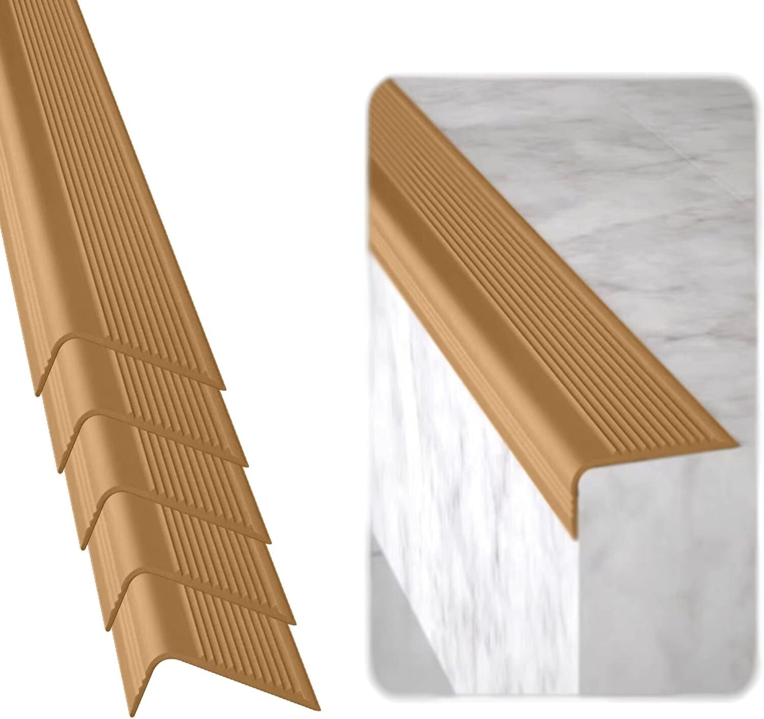 Self-Adhesive Stair Protector Strips - 5-Pack Waterproof Brown Safety Edges