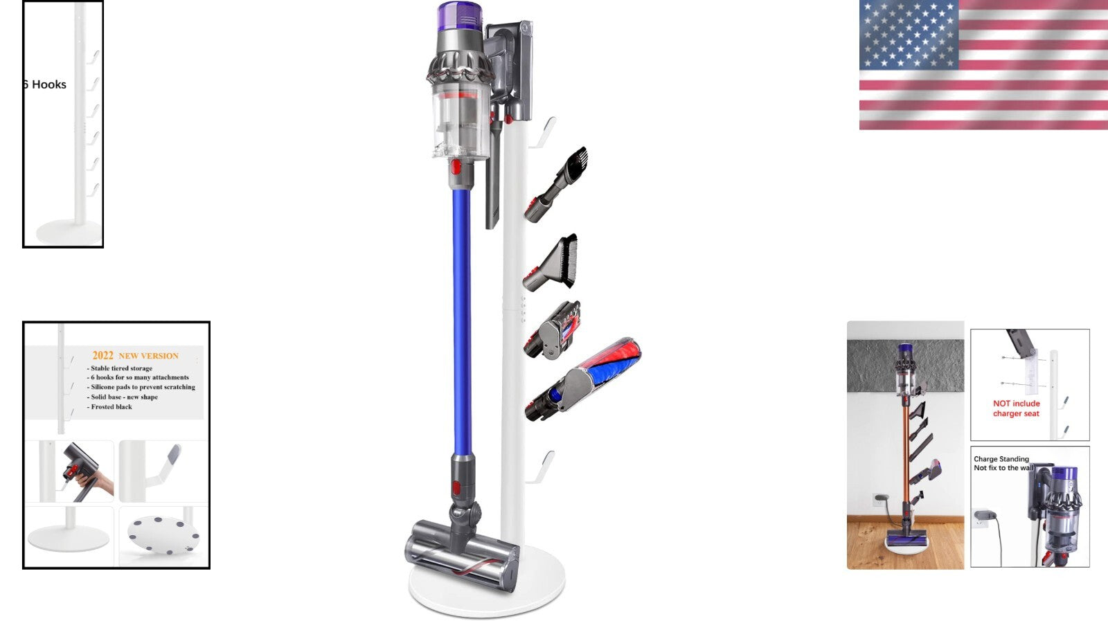 Stylish Cordless Vacuum Stand with Adjustable 6 Hooks - Fits V11, V10, V8 Models