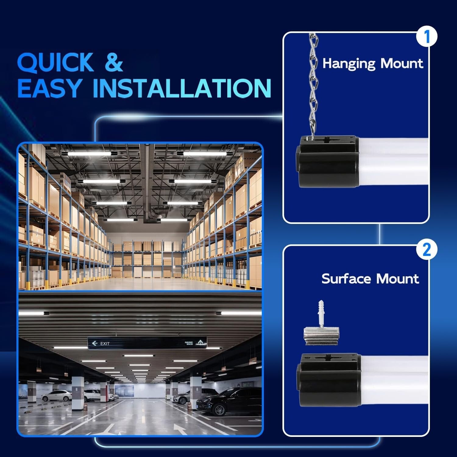 Modern 4 Pack 4FT LED Shop Light with 4400 Lumens – ETL Certified & Durable