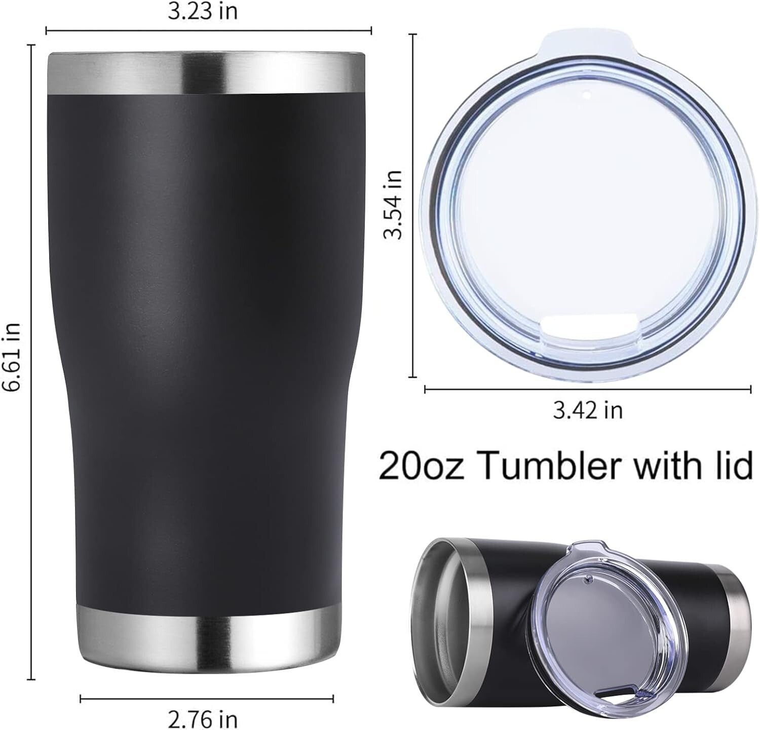 Durable 20oz Double Wall Vacuum Insulated Tumblers - 8 Count in Classic Black