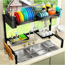 Load image into Gallery viewer, Adjustable 2-Tier Metal Dish Drying Rack with 4 Baskets - Space-Saving Solution