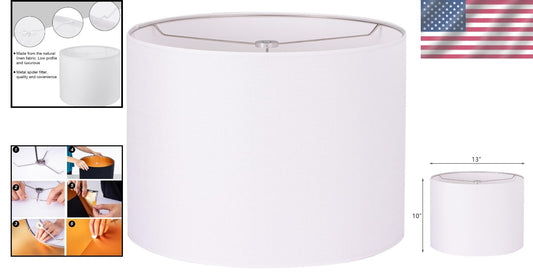 Elegant White Linen Drum Lampshade 13x13x10 for Table & Floor Lamps