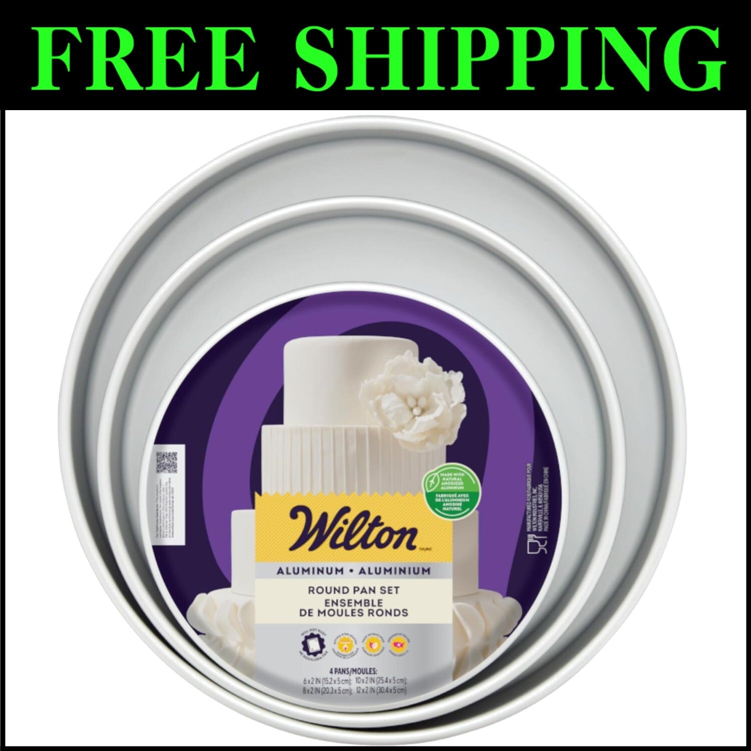 Non-Stick Aluminum Cake Pans - 4 Piece Round Baking Set for Easy Layering