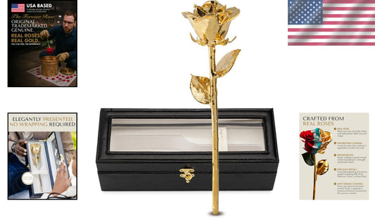 Elegant Leather Case with 24K Gold Dipped Real Rose - Perfect Keepsake Gift
