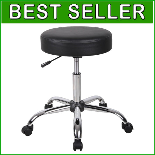 Contemporary Black Vinyl Medical Stool with Easy-Clean Surface & Chrome Base