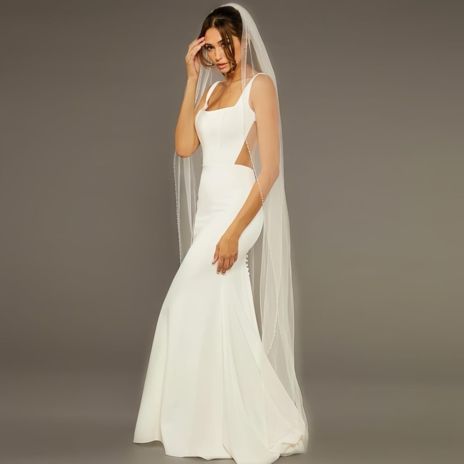 Handmade Pearl and Crystal Beaded Edge Bride's Veil - 78" Fingertip Length