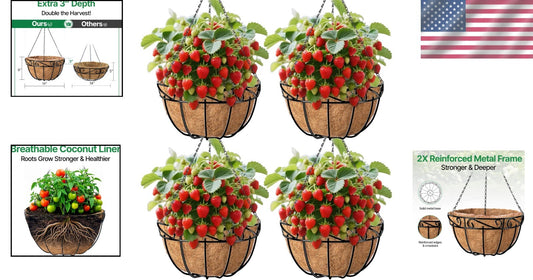 Elegant 4-Pack 14-Inch Metal Baskets with Coco Liners for Outdoor Decoration