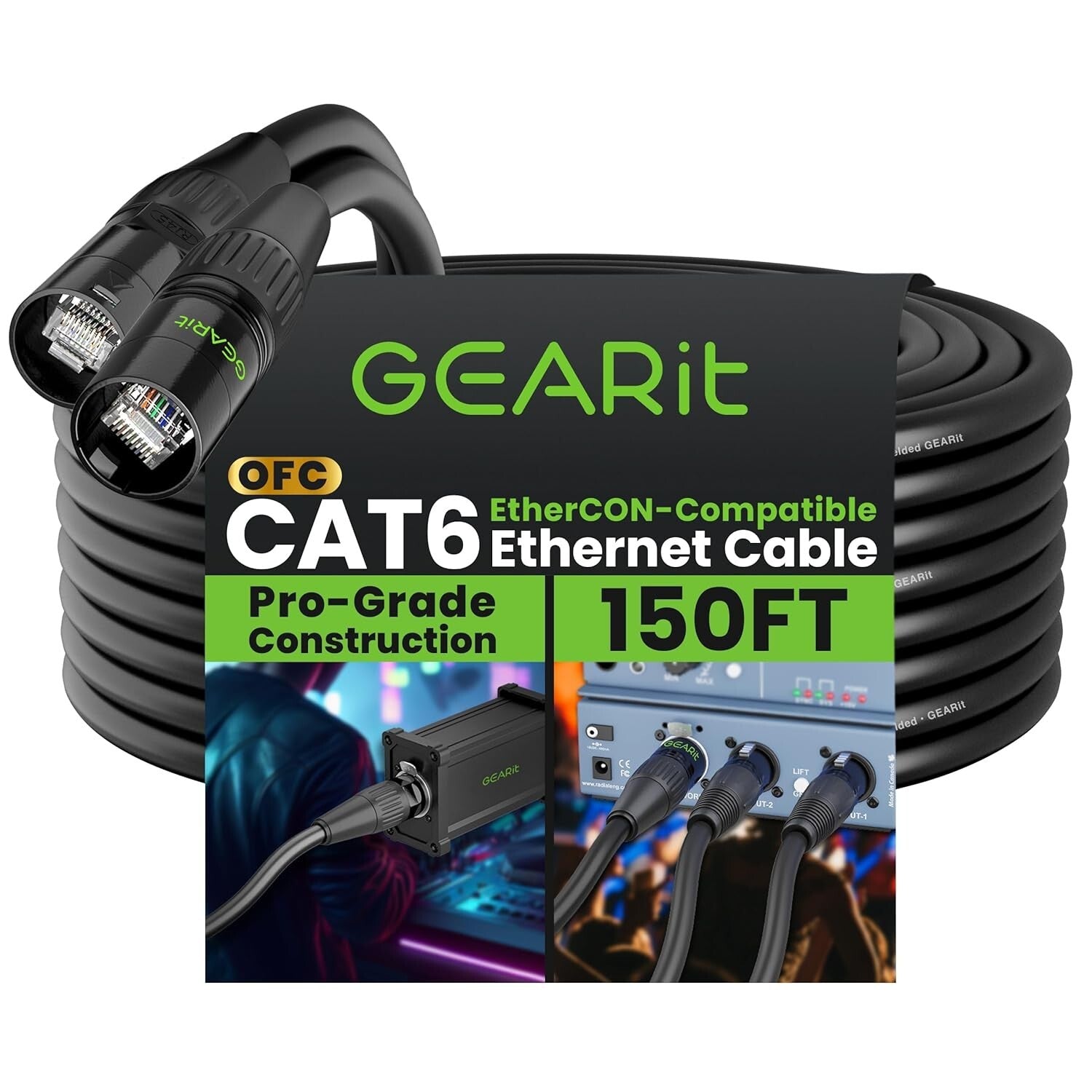 High-Speed 10Gbps 150ft Shielded Ethernet Cable with Locking EtherCON Connectors