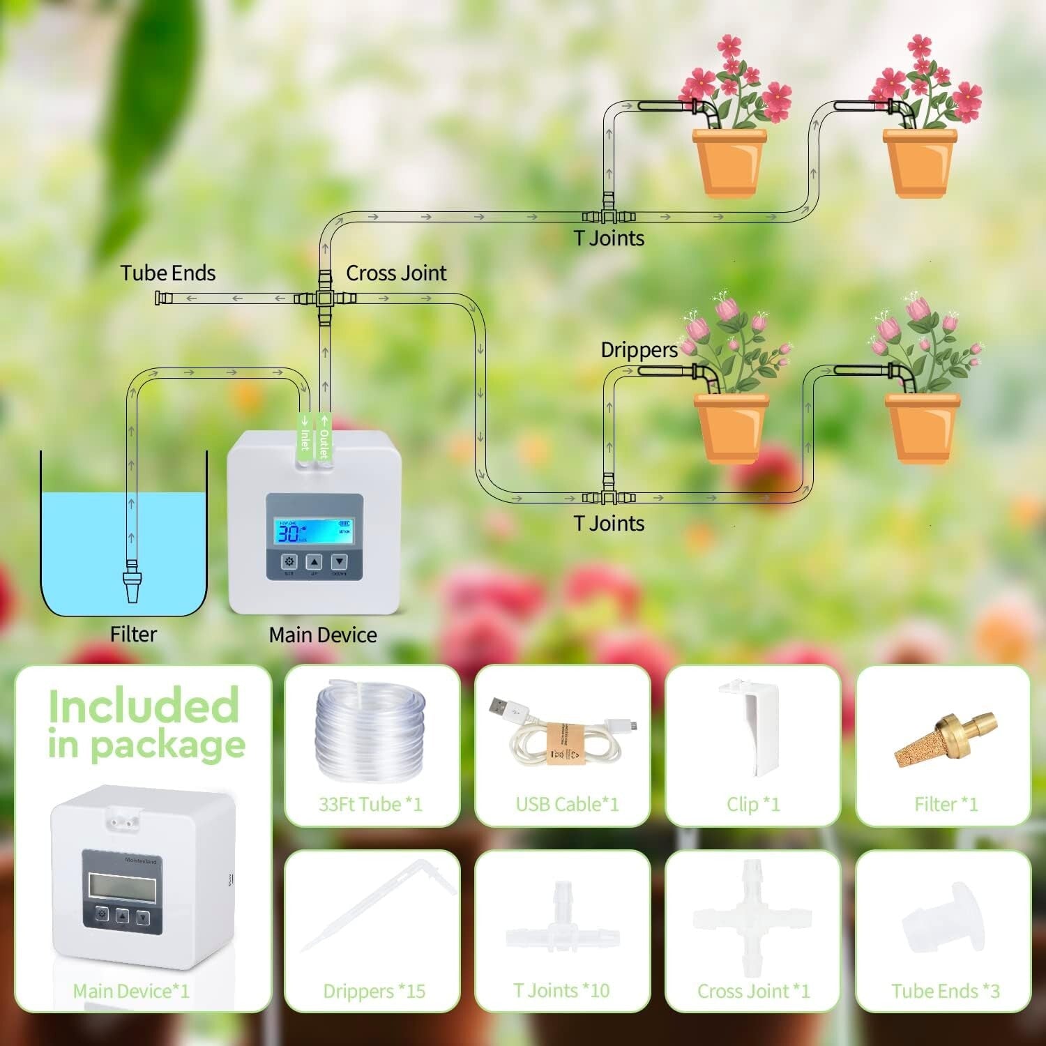 Compact USB and Battery-Powered Plant Watering System with Digital Timer