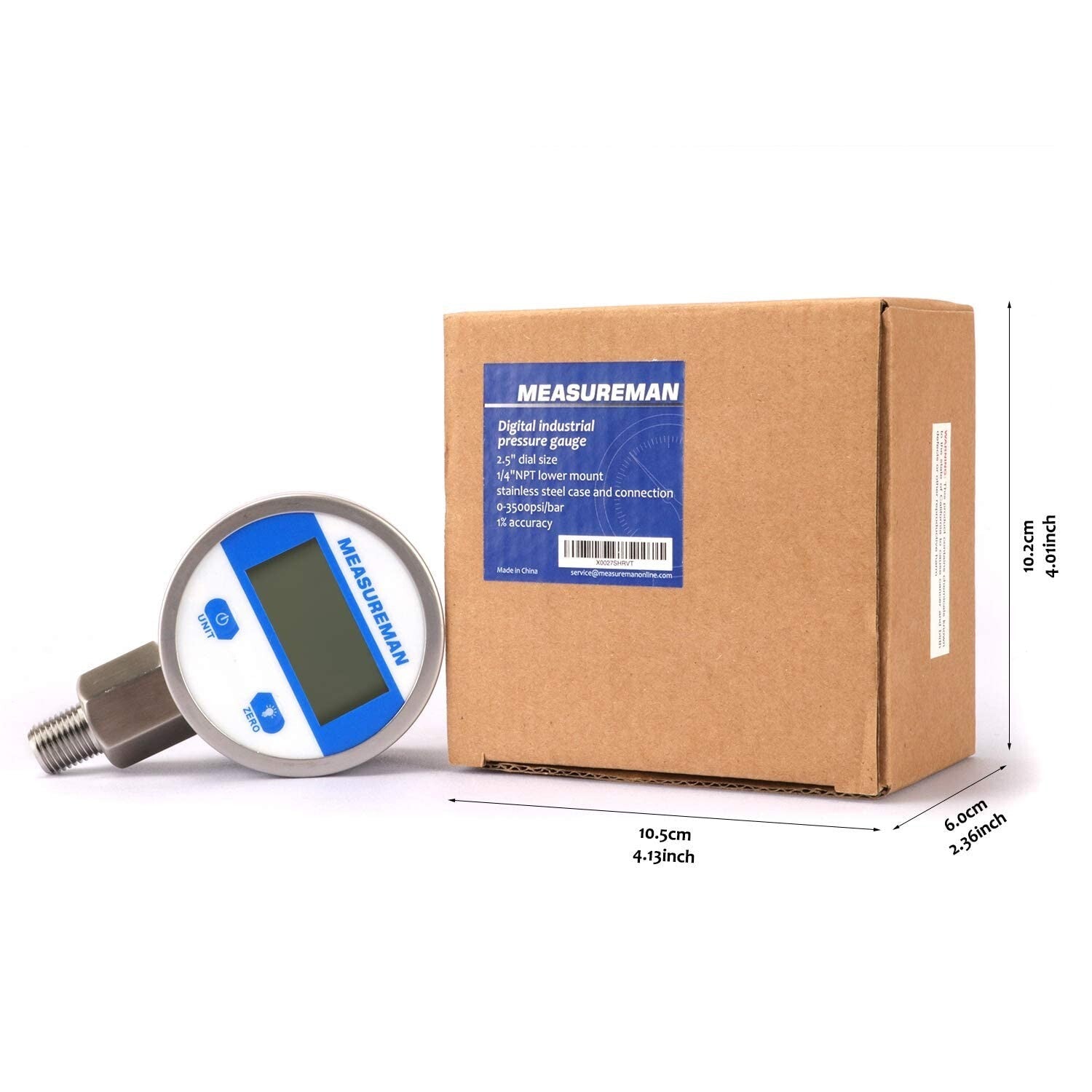 Accurate 2-1/2" Digital Pressure Gauge with 304SS Case & LED Light, 1% Accuracy