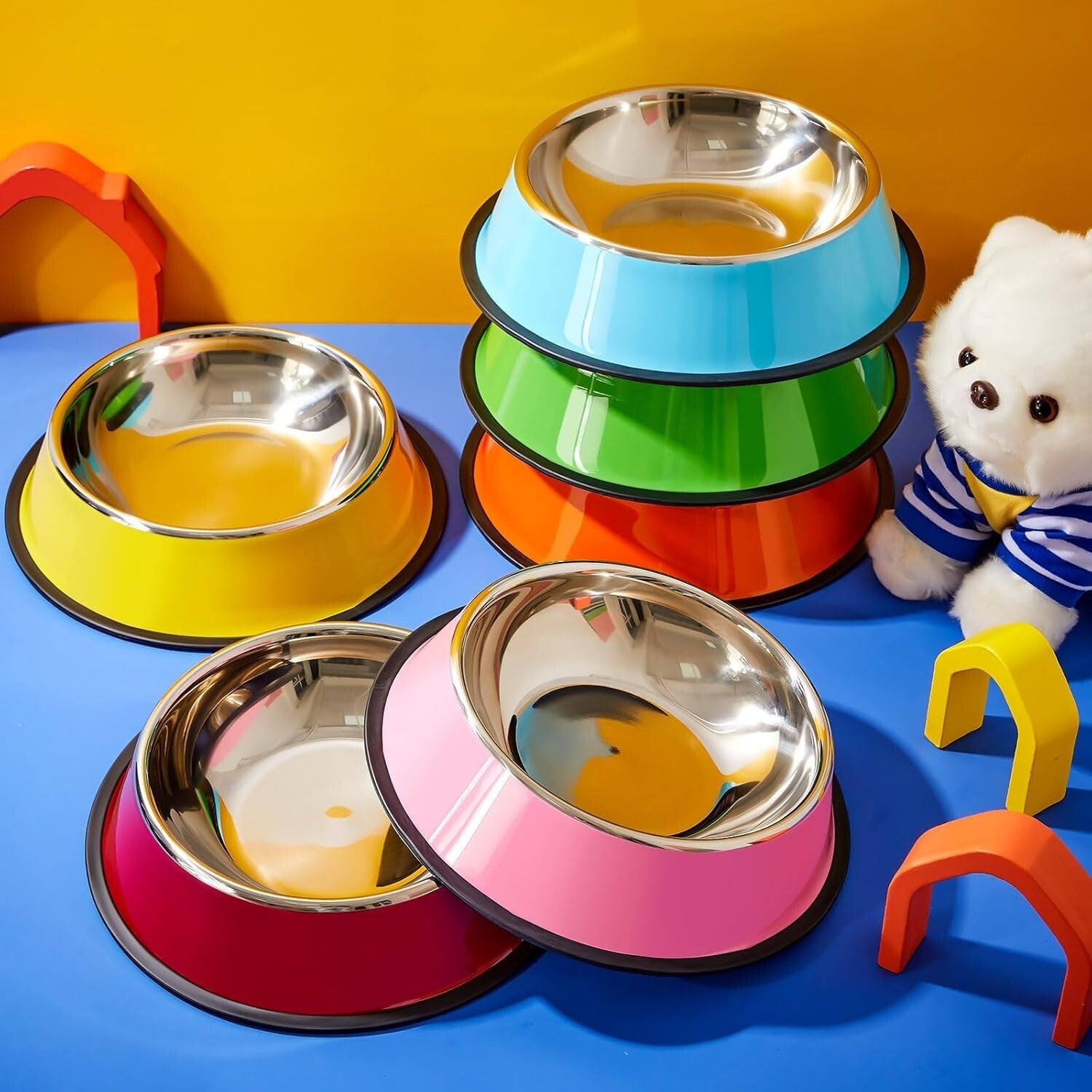 Durable 54oz Stainless Steel Dog Bowls with Non-Slip Silicone Base - 6 Colors