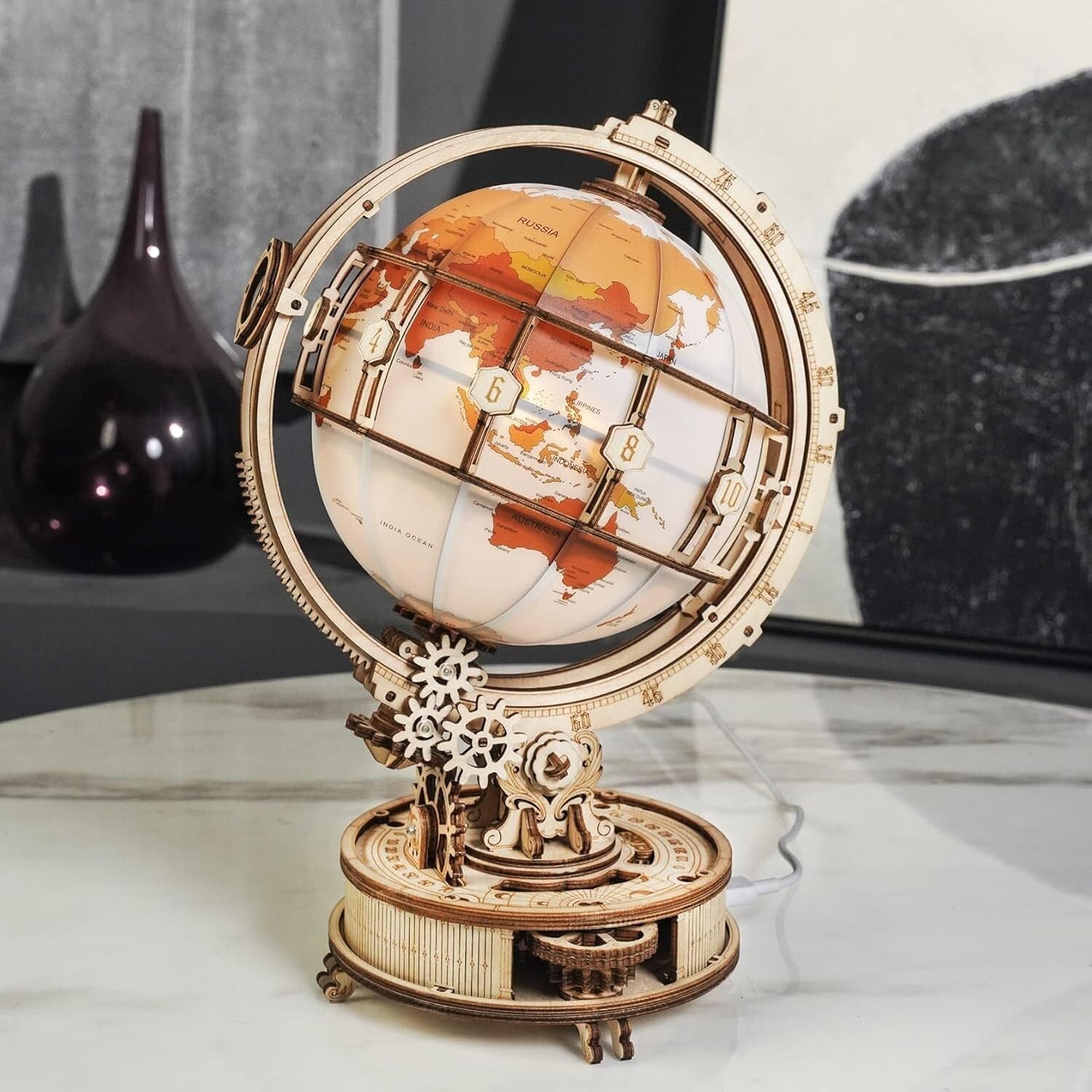 Educational 180pcs 3D Wooden Puzzle Globe with LED: Perfect for Home Decoration