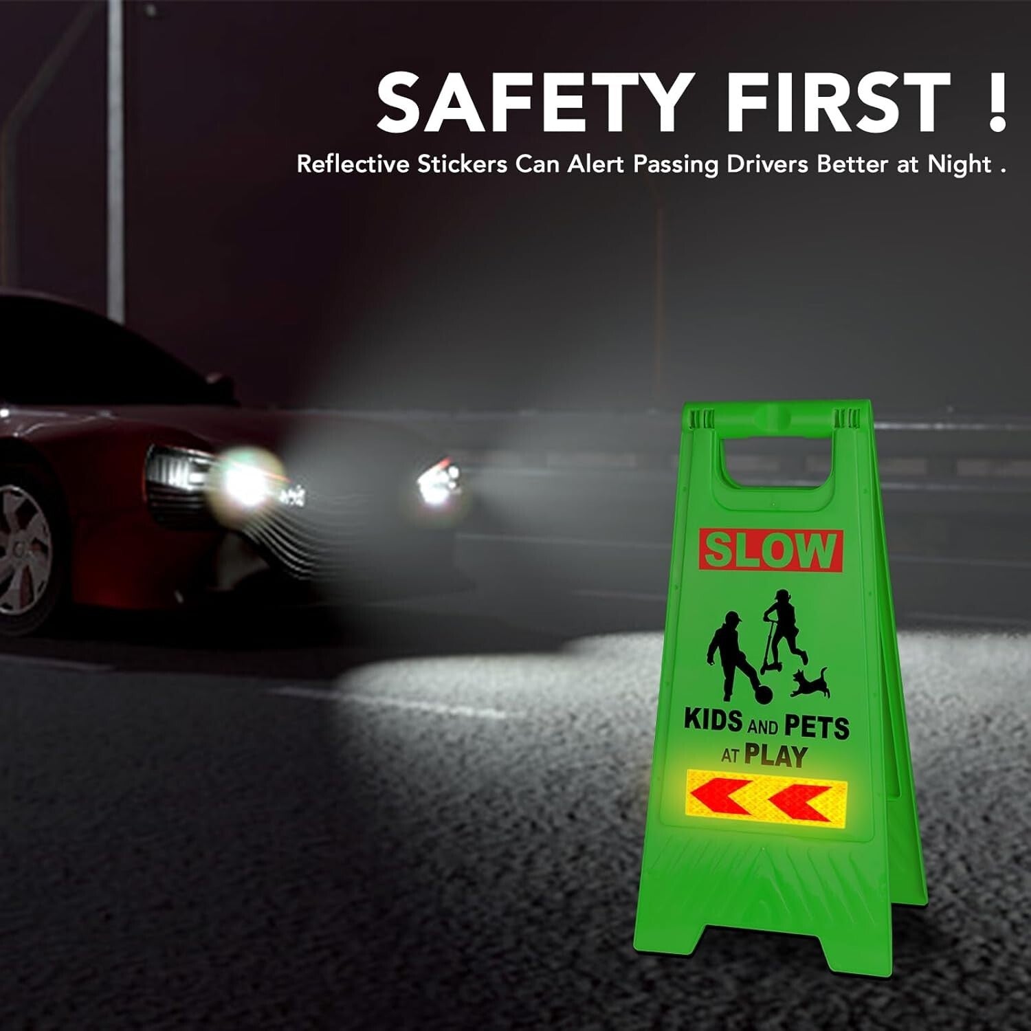 2-Sided Reflective Kids At Play Warning Sign - Foldable & Lightweight, 4 Pack