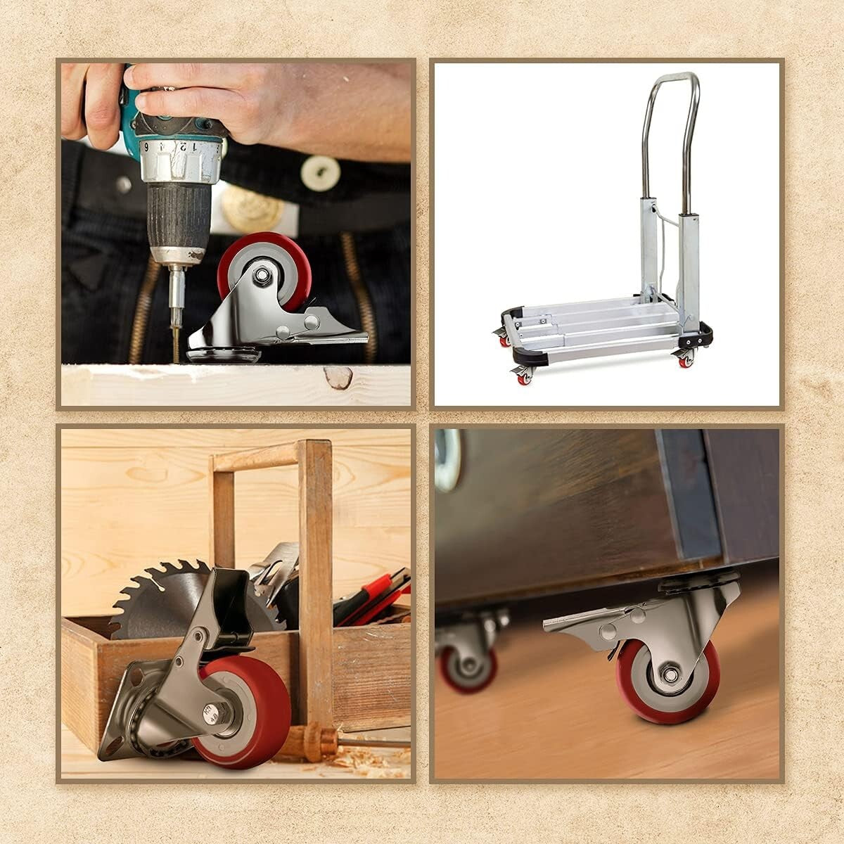 Durable 2" Red Polyurethane Caster Wheels - 360-Degree Maneuverability Set of 24