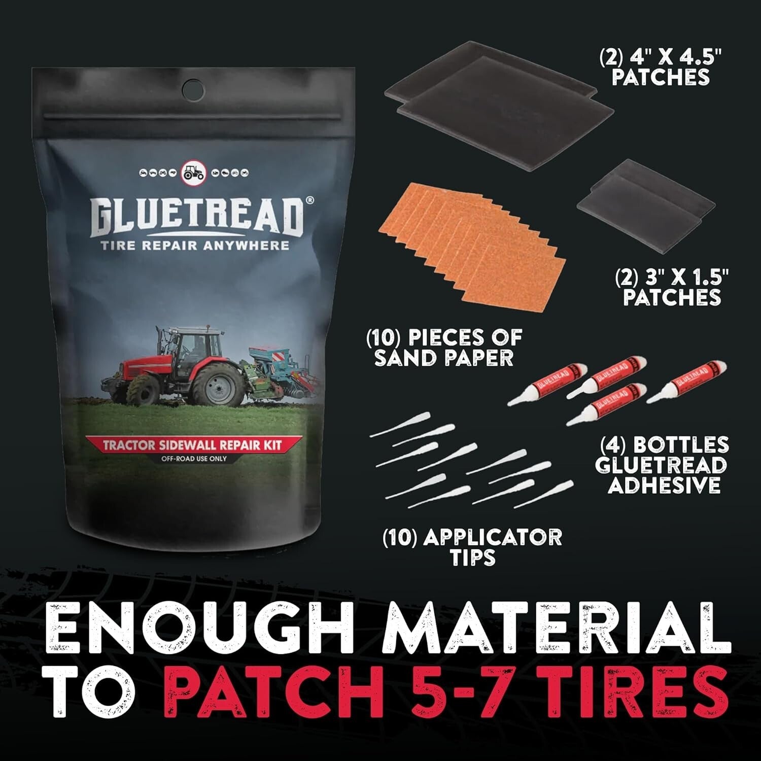 GlueTread Off-Road Tire Repair Kit - Fix 5-7 Trailers & Tractors Anywhere