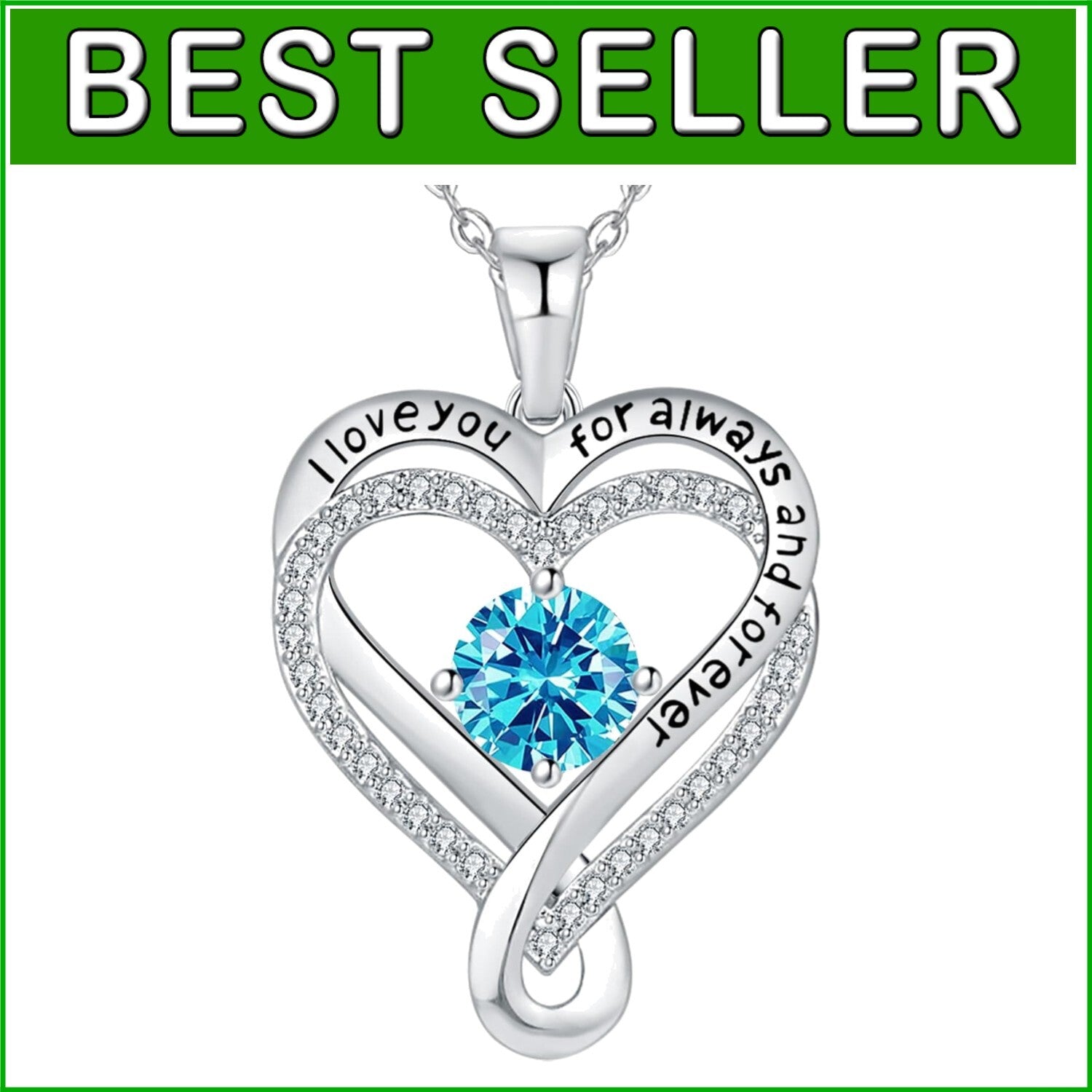 Engraved 'I Love You Forever' Necklace with Cubic Zirconia & Birthstones for Her