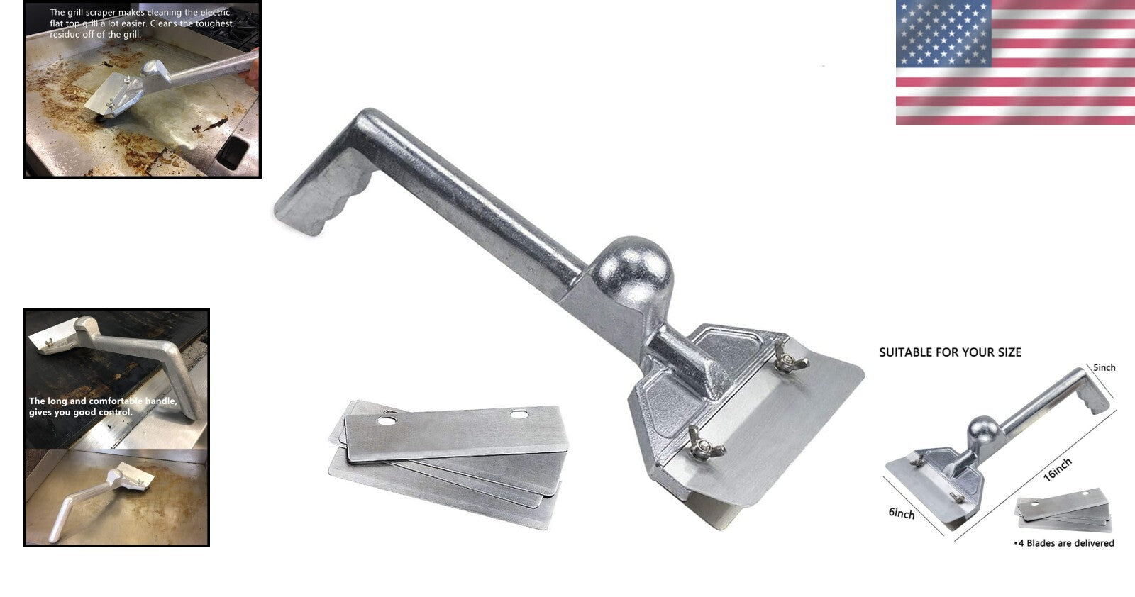 Professional Grade Grill Cleaning Kit - Includes Heavy Duty Scraper & 5 Blades