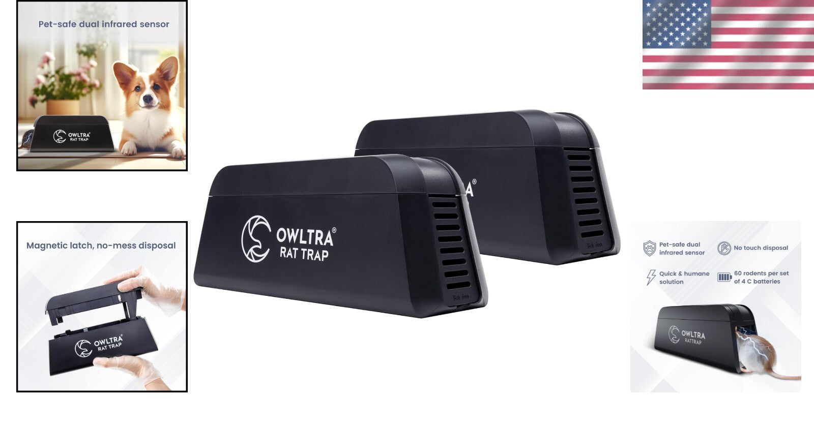 Compact Electric Rat Trap Set - 2 Pet-Friendly Zappers for Fast Rodent Control