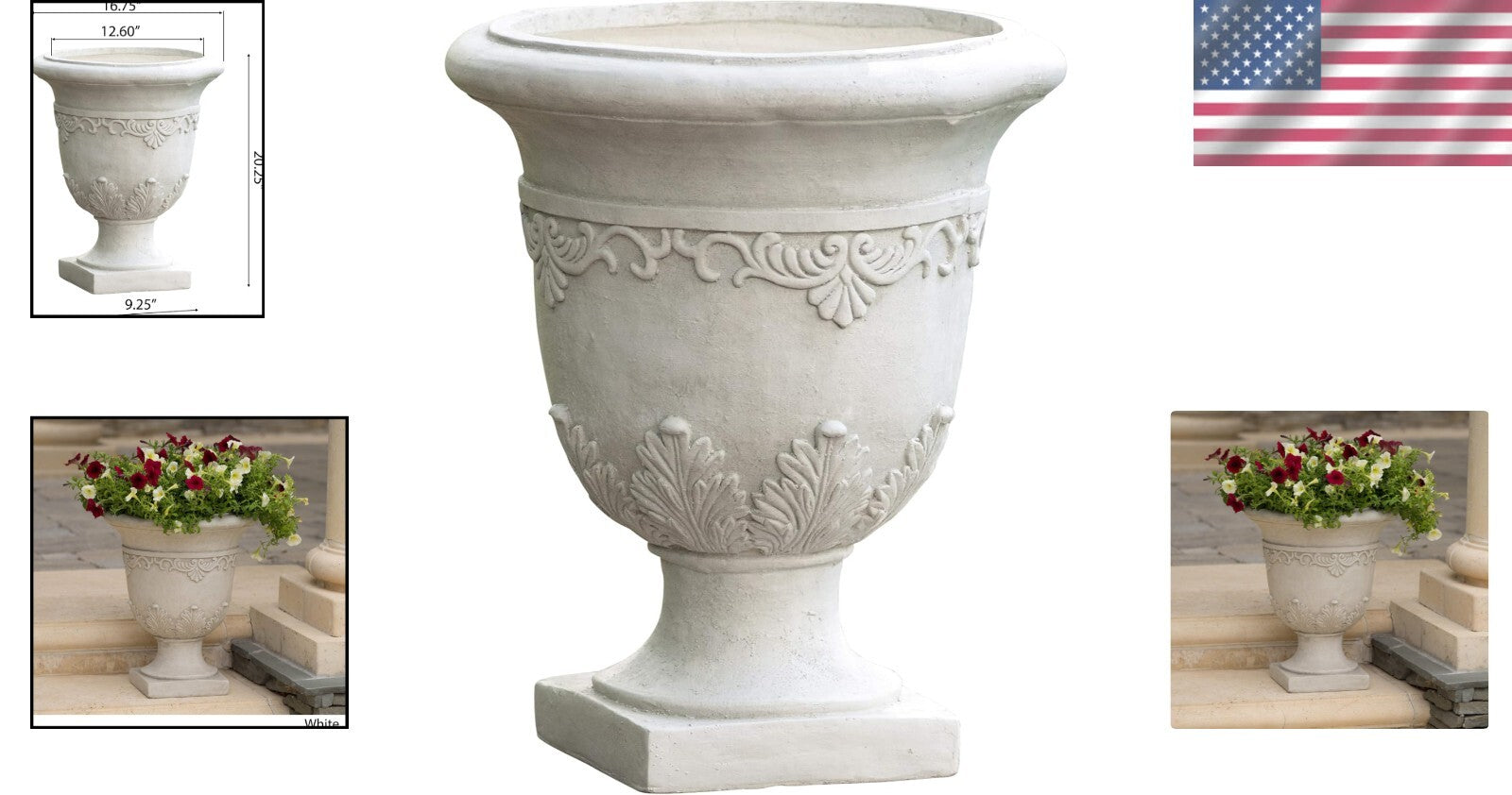 Weather-Resistant 20" Moroccan Stone Planter Urn for Traditional Garden Elegance
