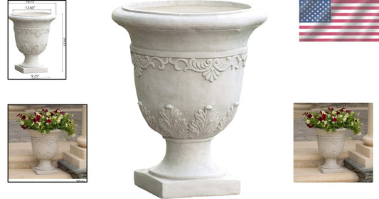 Weather-Resistant 20" Moroccan Stone Planter Urn for Traditional Garden Elegance