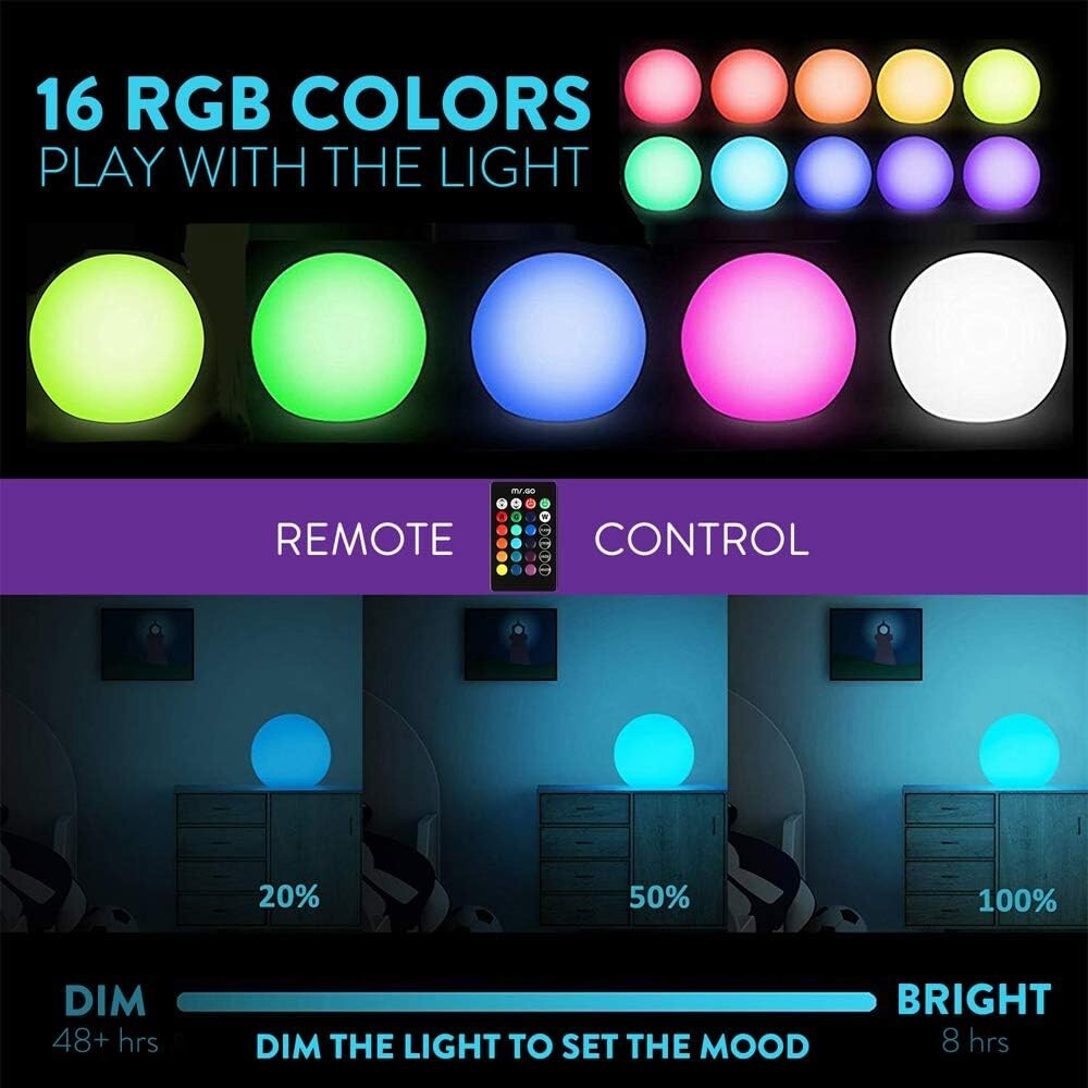 Outdoor Waterproof 20-Inch RGB Glow Ball Light - Remote Control & Dimmable
