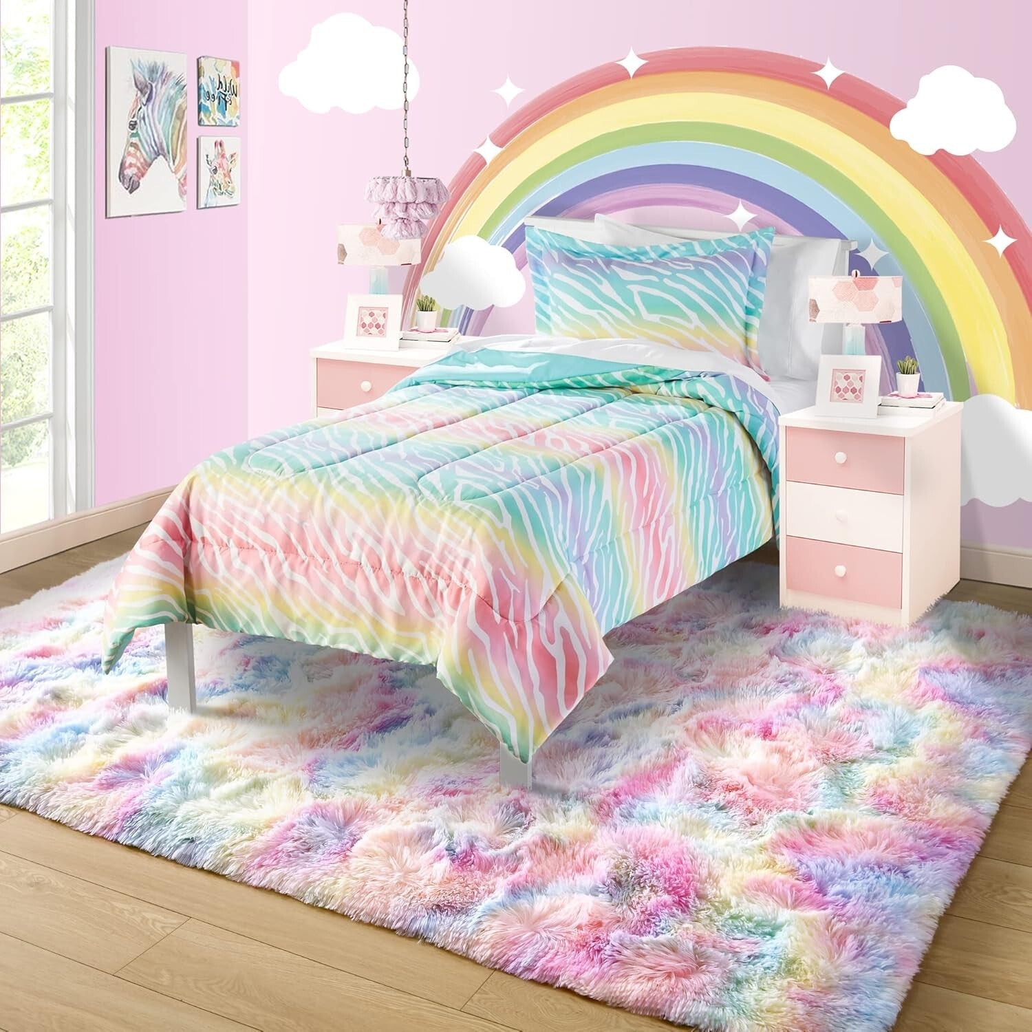 Fluffy Rainbow Area Rug 5x8 Feet - Perfect for Kids' Playroom & Nursery Decor