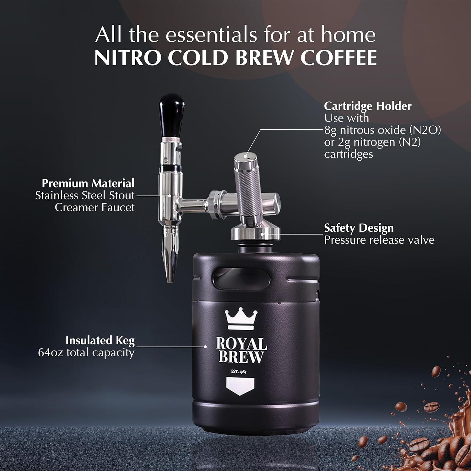 The Original Nitro Cold Brew Coffee Maker - Stainless 64oz Keg & Accessories Kit