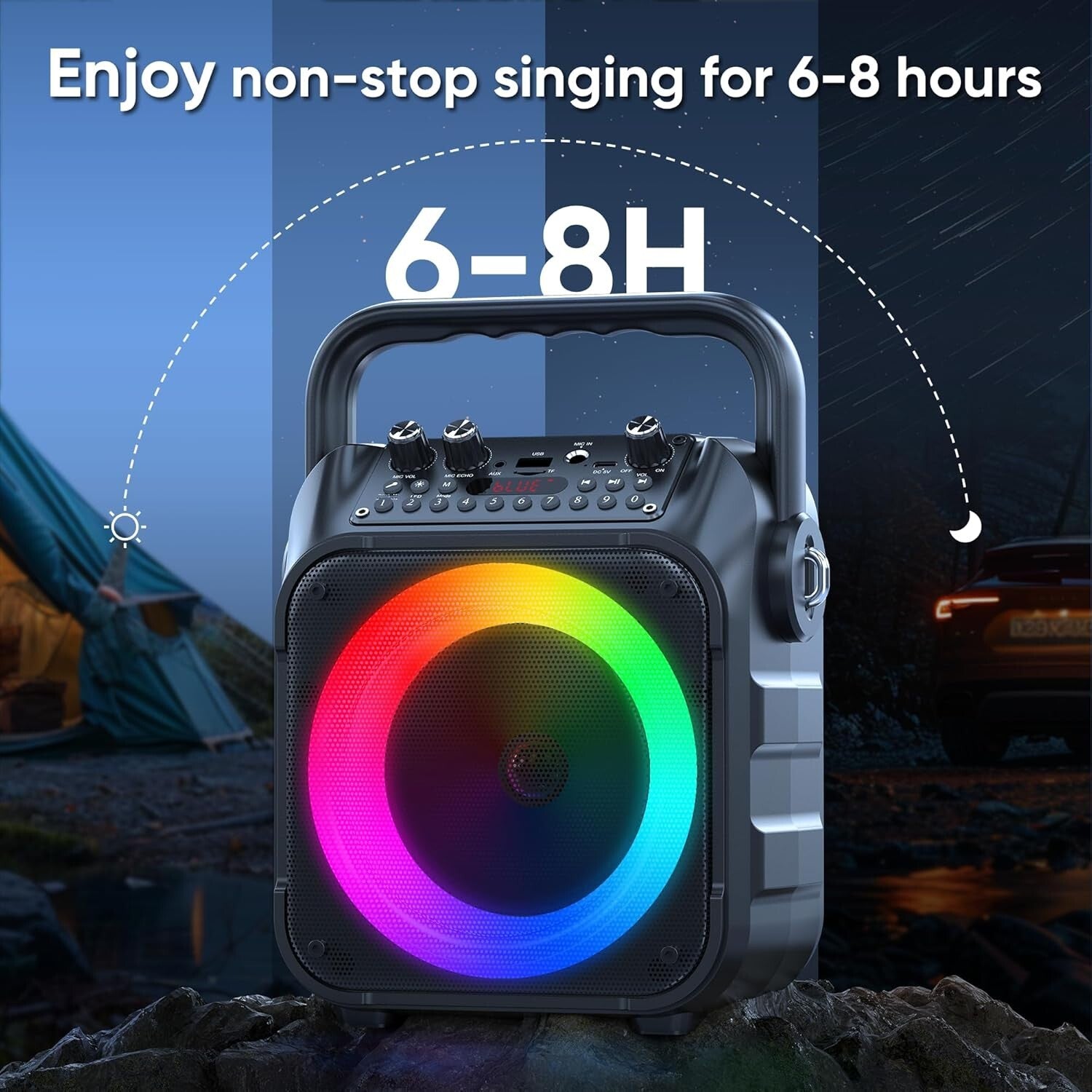 Family-Friendly Karaoke Machine with Bluetooth, Lights & 2 Wireless Microphones