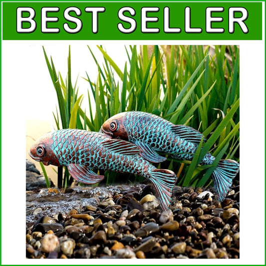 Unique Antique Koi Fish Garden Statues with 2 Iron Poles - Indoor & Outdoor