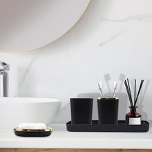 Load image into Gallery viewer, Modern Black and Gold Bathroom Accessory Set with Trash Can &amp; Toothbrush Holder