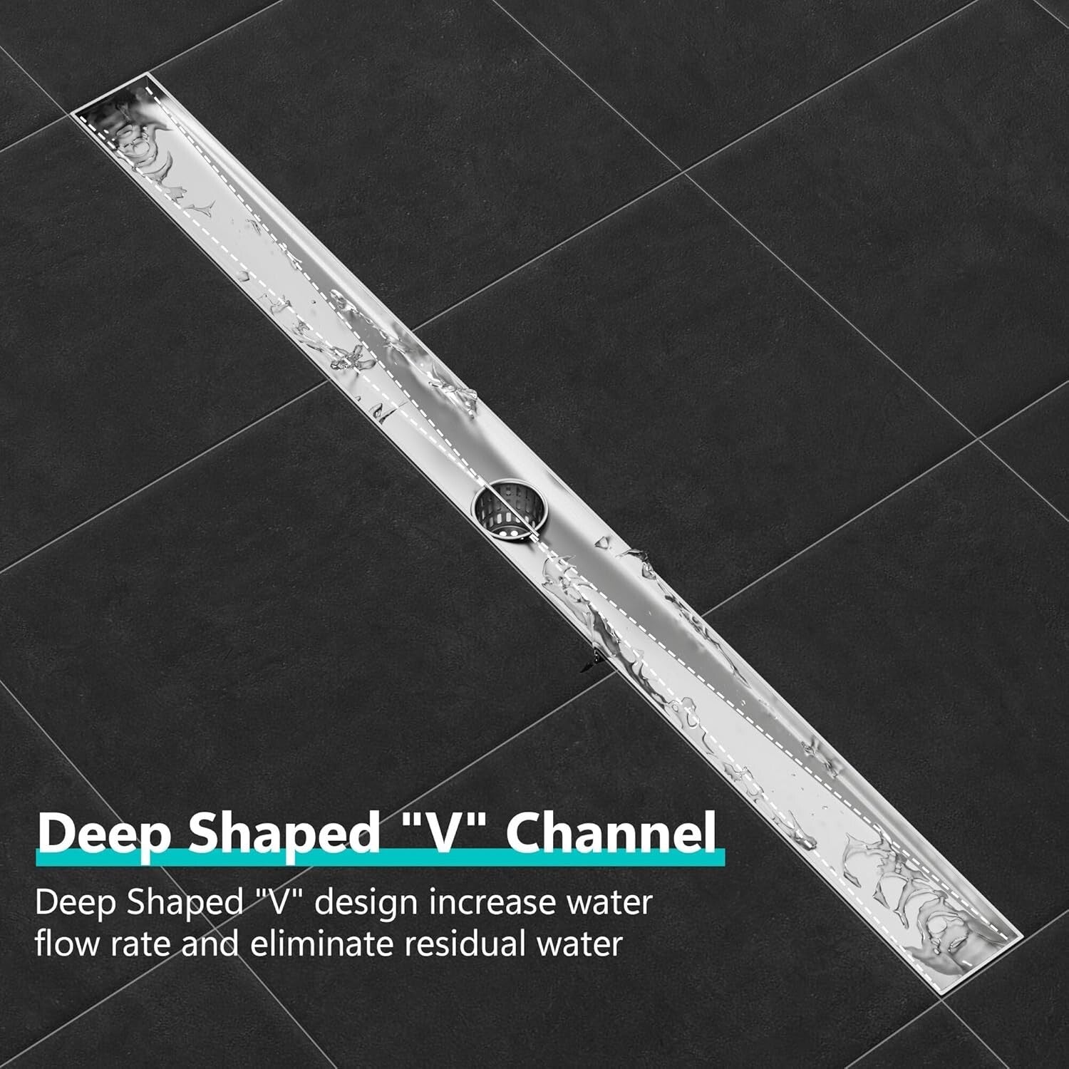 Elegant Brushed Stainless Steel Shower Drain - 48'' Linear with Adjustable Feet