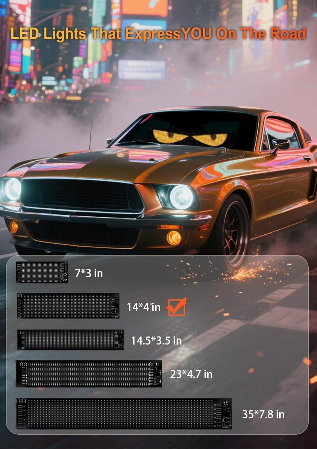 RGB Devil Eyes Light for Cars - 14x4 Flexible LED Animation with Remote Control