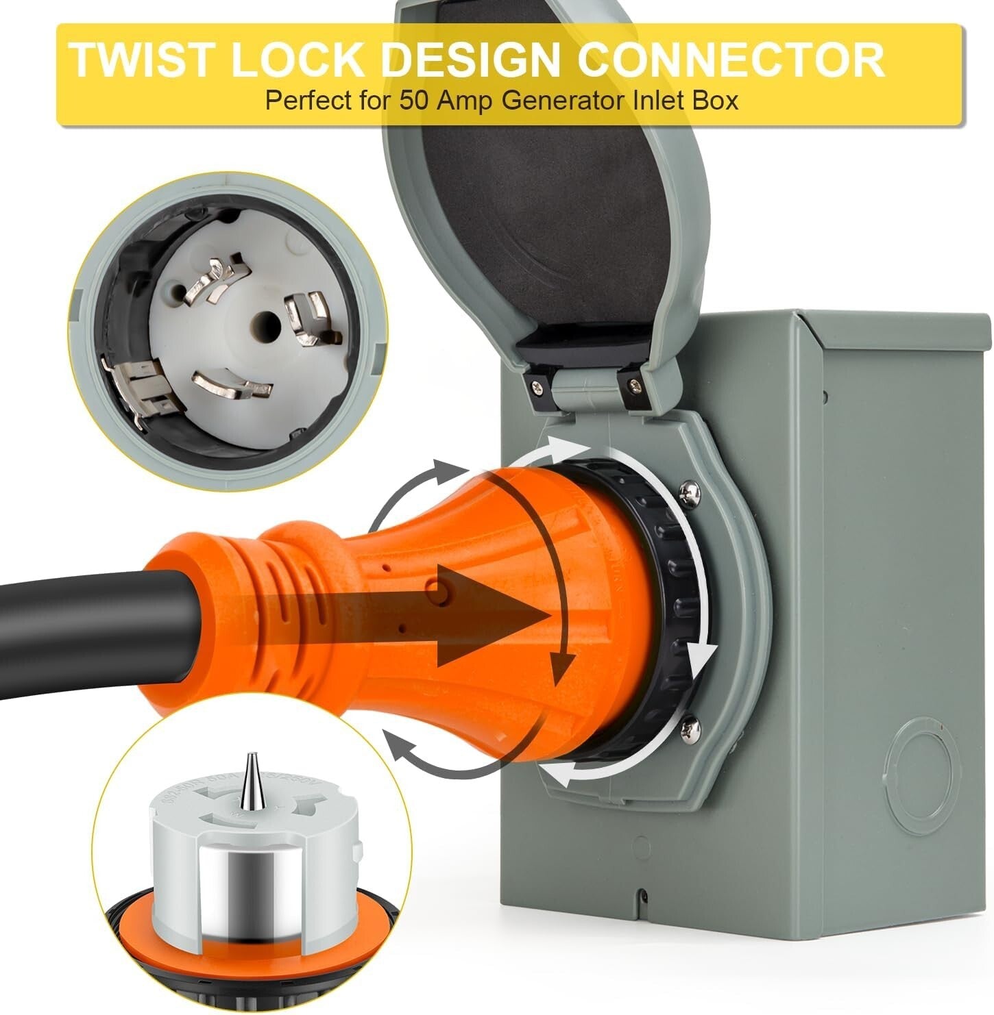 50 Amp Generator Power Cord, 25ft Weatherproof Extension for Reliable Connection