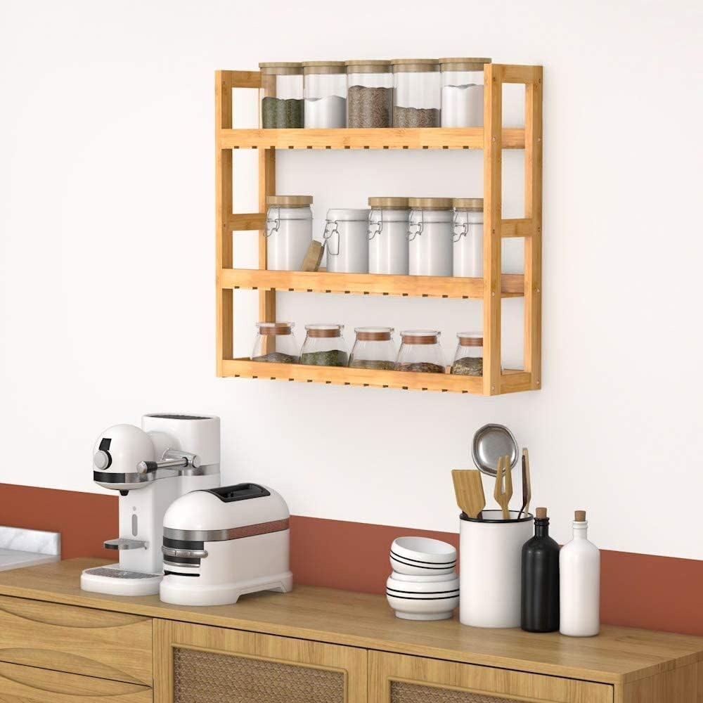 Adjustable 3-Tier Bamboo Wall Shelf for Elegant Bathroom and Living Room Storage