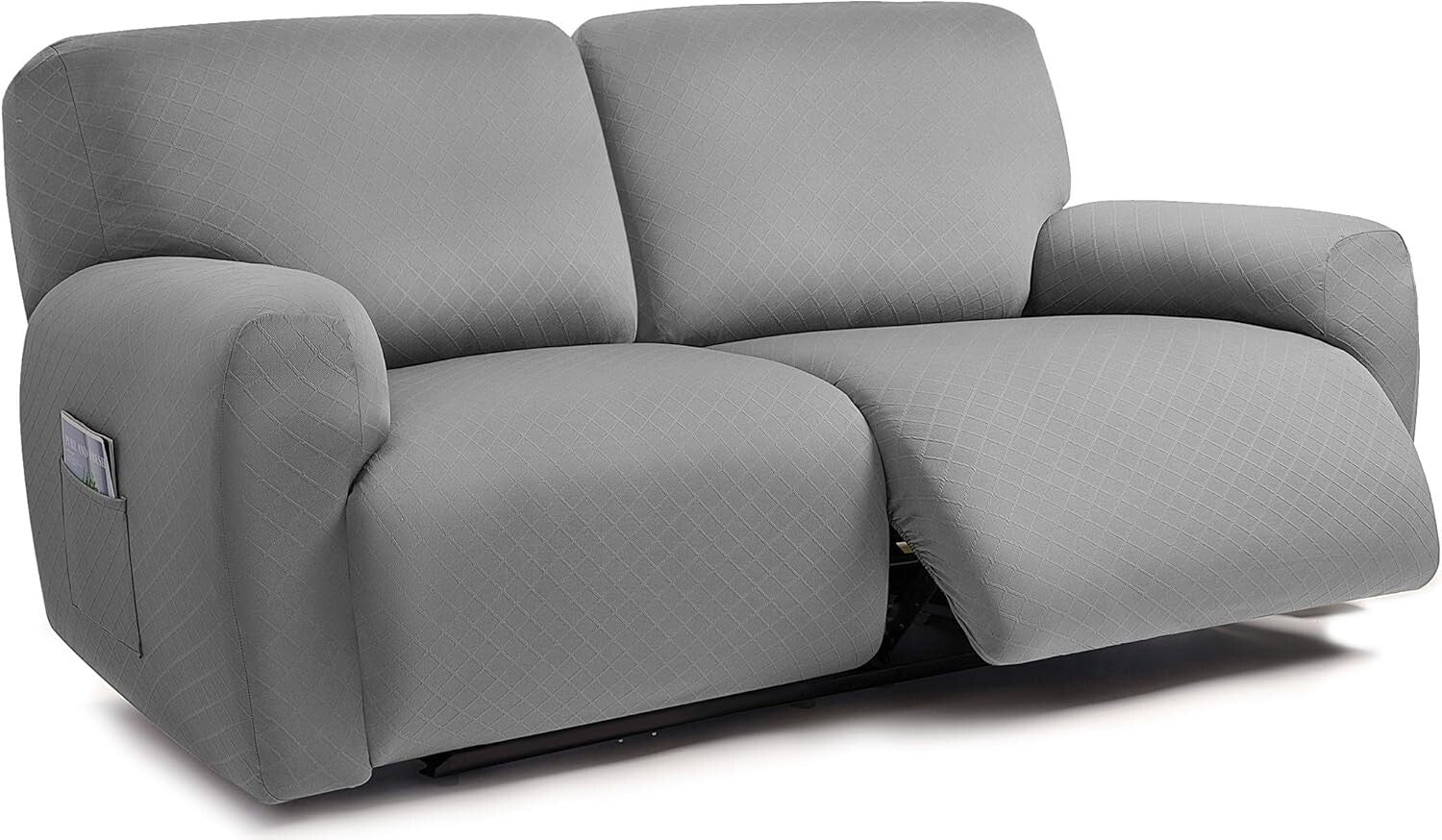 Extra Wide 75"-100" Reclining 2-Seater Jacquard Loveseat Slipcover - Light Grey
