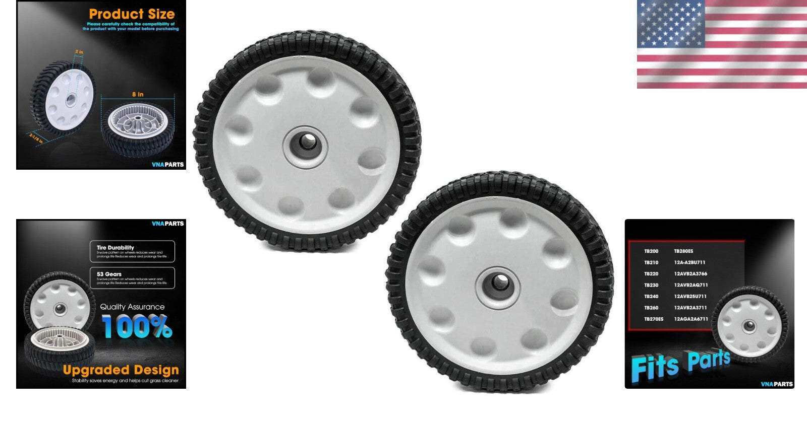 2x Durable 8-Inch Front Wheel Set for Troy-Bilt Lawn Mowers - Aftermarket Part