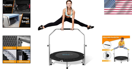 Adjustable Handle Foldable Mini Trampoline - Outdoor/Indoor Fitness Equipment