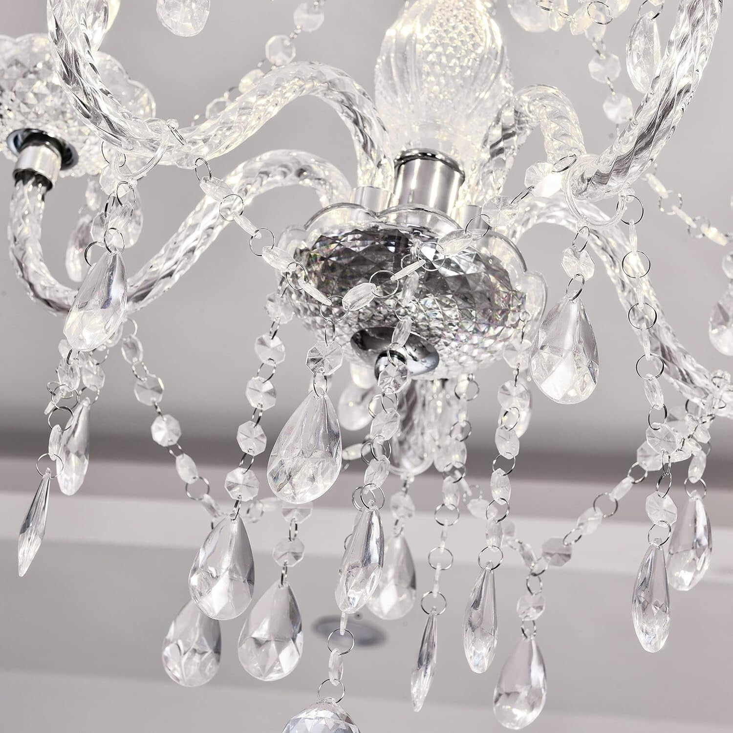 Elegant Acrylic Crystal Chandelier - Plug-In 5 Light Pendant with Clear Cord