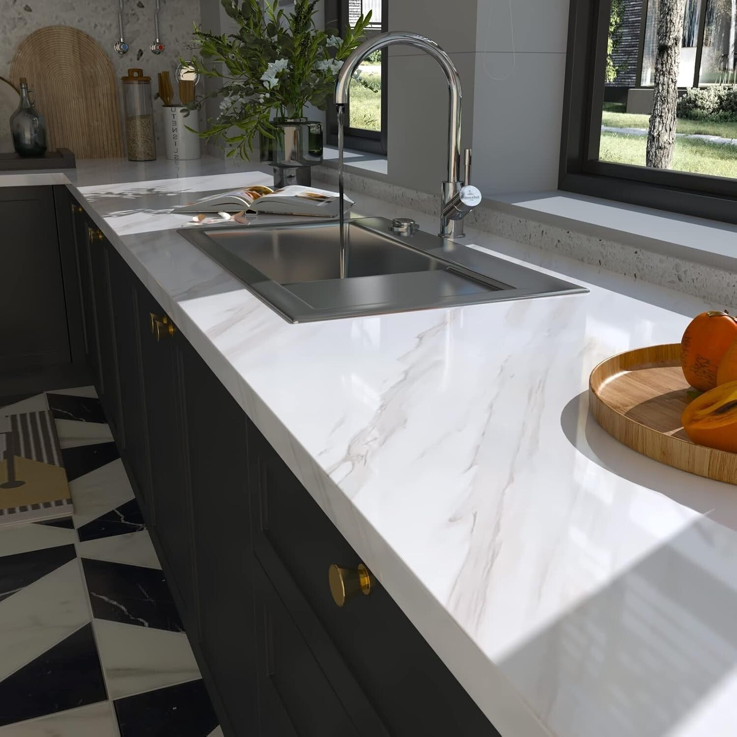 Self-Adhesive White Marble Contact Paper for Countertops & Cabinets - 35"x197"