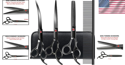 Ergonomic 5-Piece Dog Scissors Kit – Ideal for Home and Professional Grooming