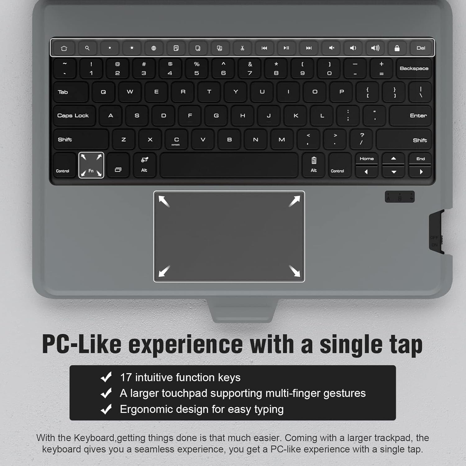 Detachable Folio Keyboard Case for Galaxy Tab S8+/S7+ with Multi-Touch Trackpad