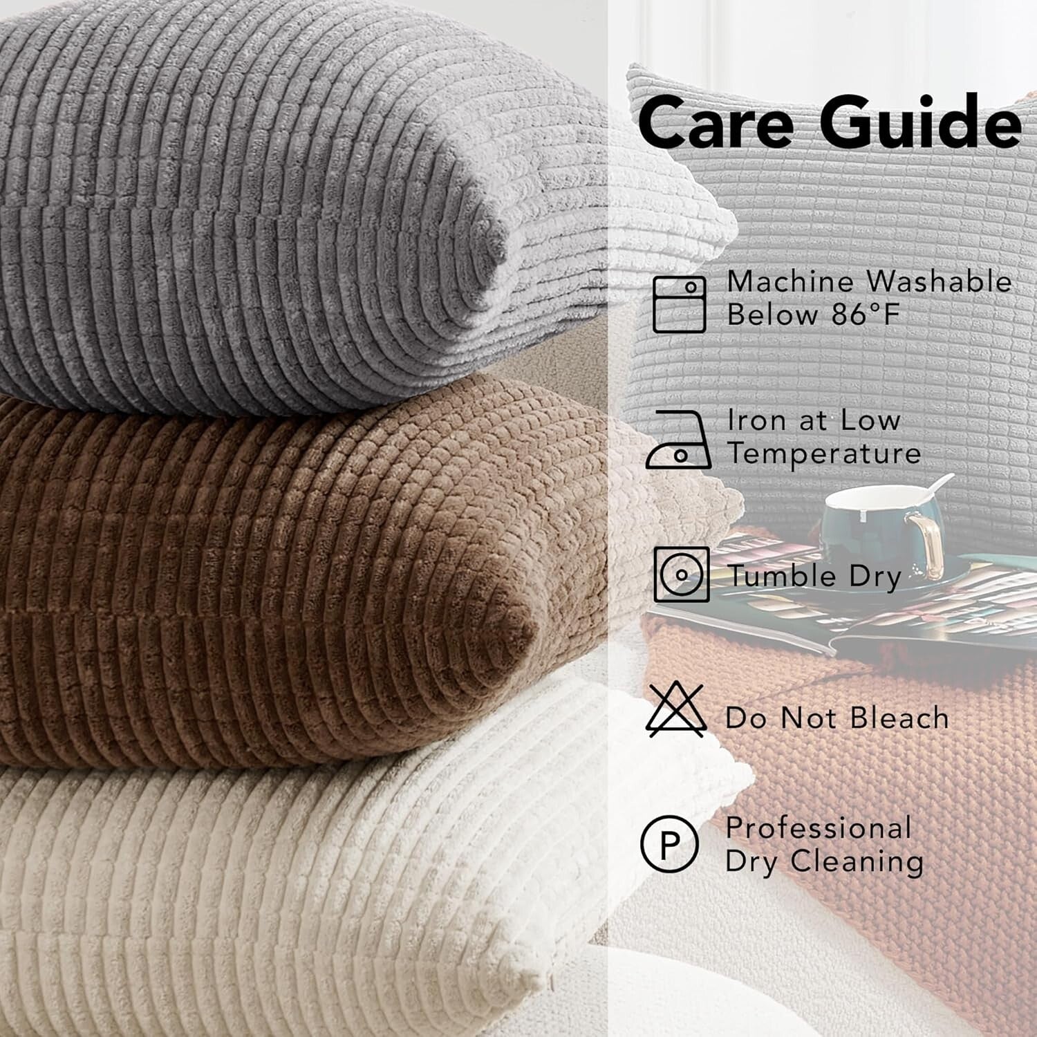 Soft & Durable 20x20 Inch Pillow Covers - Elegant Striped Corduroy for Home