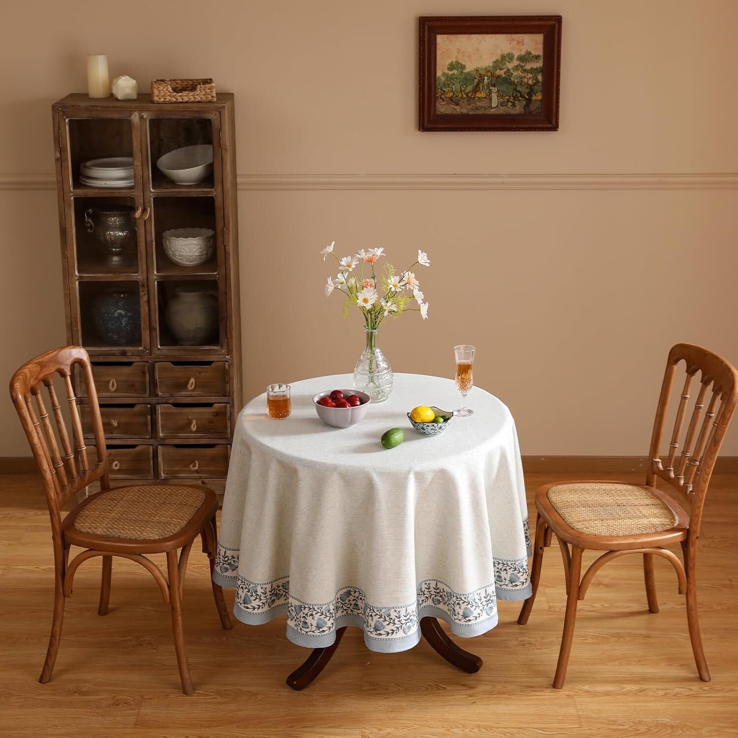 Luxury 67” Round Table Cover with Exquisite Floral Design - Machine Washable